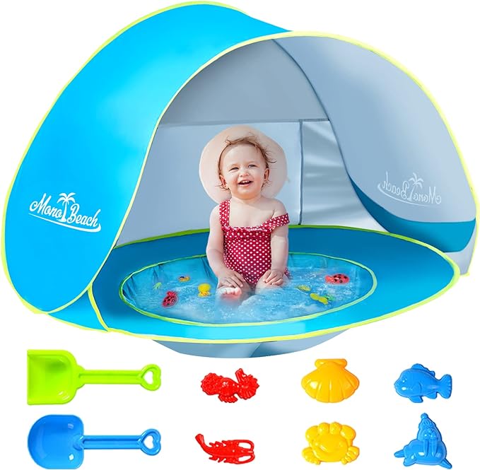 Baby Beach Tent with Beach Sand Toys Pop Up Portable Shade Pool