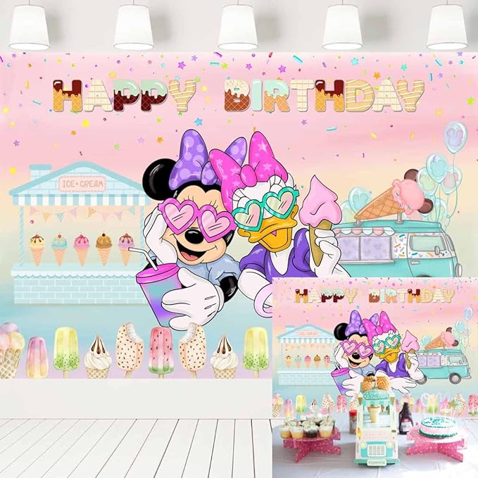 Minnie Ice Cream Birthday Backdrop