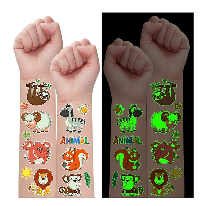 Glow Jungle Animals Temporary Tattoos for Kids