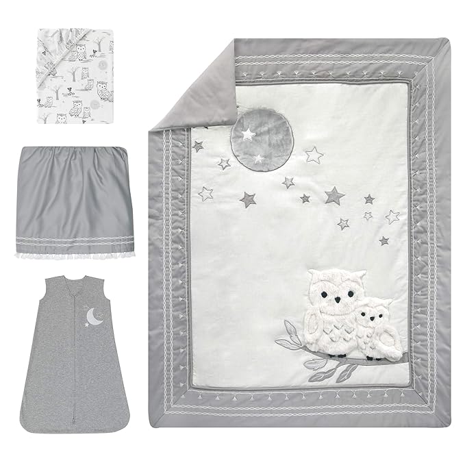 Baby Crib Bedding Set- Lambs & Ivy Luna Owl 4-Piece